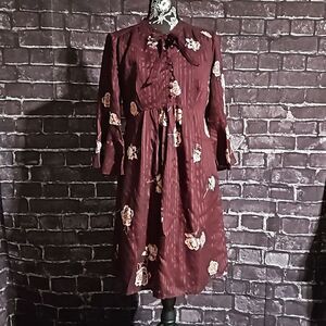 Motherhood Maternity Maroon Striped & Floral Dress size medium with tie front.